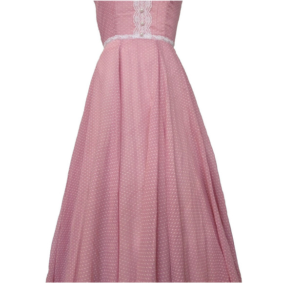 Gunne Sax Pink Swiss Dot Maxi Dress Size XS 5 Calico Vintage 70s Prairie - Picture 4 of 10